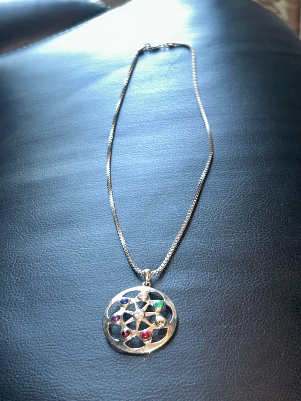 Sterling Silver Multistone Mandala Pendant Necklace - Silver